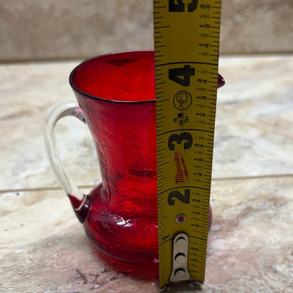 Vintage Pilgrim Glass Pitcher Red Crackle Glass Clear Handle 3 1/2" - Picture 11 of 12
